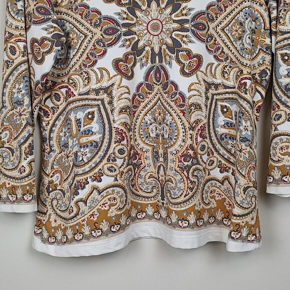 J. McLaughlin Signature Tee Catalina Cloth Paisley 3/4 Length Sleeve Top - Picture 6 of 9
